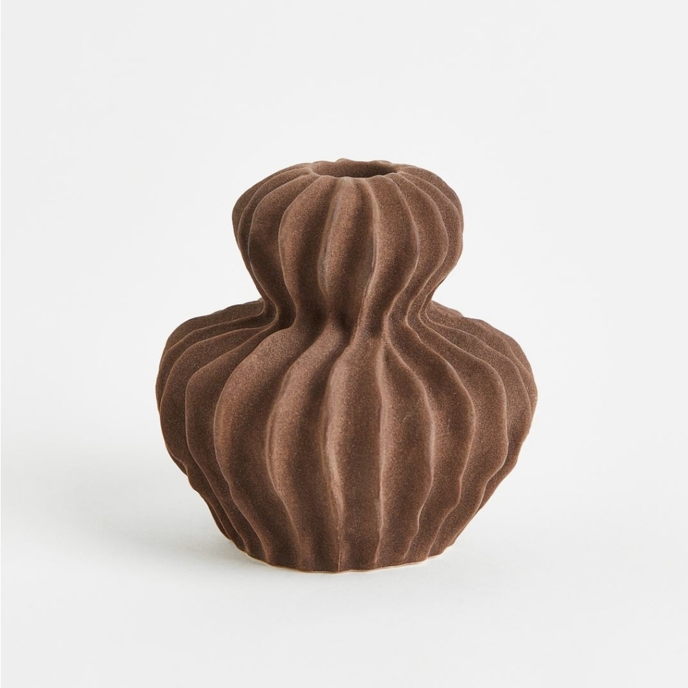 H&M Matte Stoneware Clay Candleholder Brown Art Home Sculpture Texture Pottery